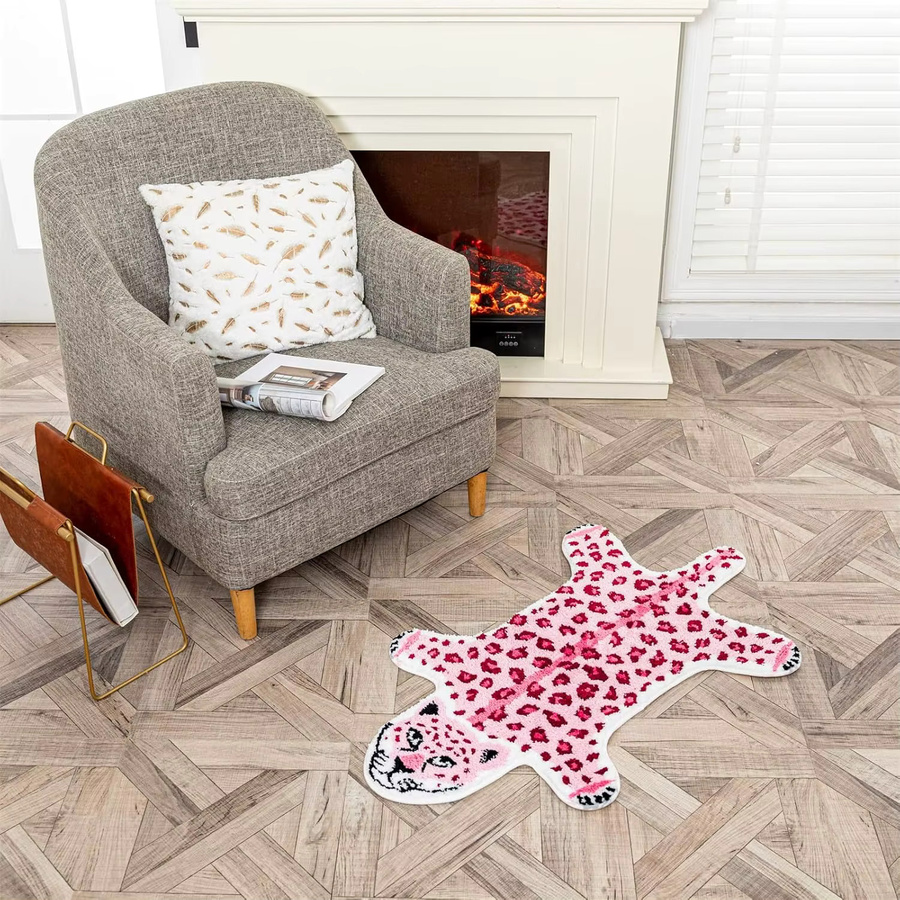 VIKAMA Teppich mit Leopardenmuster und Pfoten-Design in Rosa für Wohnzimmer und Schlafzimmer - Bild 2