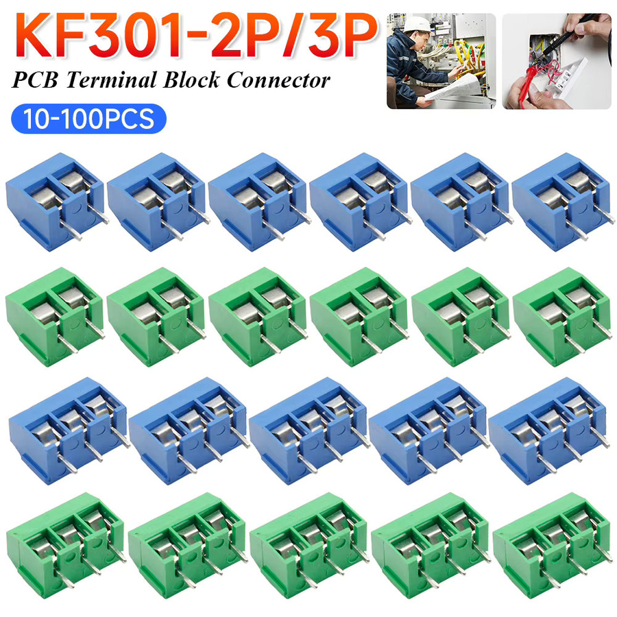 KF301 Leiterplatten-Schraubklemmenblockstecker Sortiments-Kit für Arduino in Blau und Grün, 10-100 Stück, 2-polig und 3-polig - Bild 2