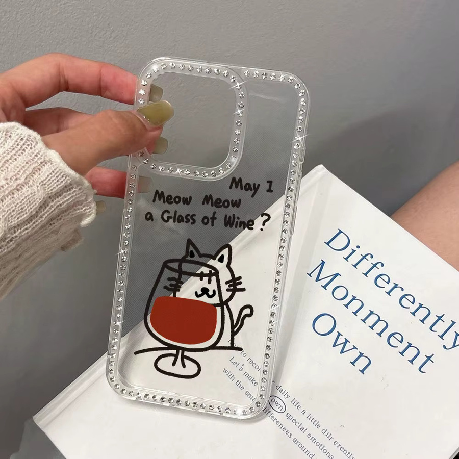 Transparente Handyhülle mit süßem Katzen-Diamant-Design für Apple iPhone 12 bis 17 Pro Max inklusive Lanyard und stoßfestem Schutz - Bild 2
