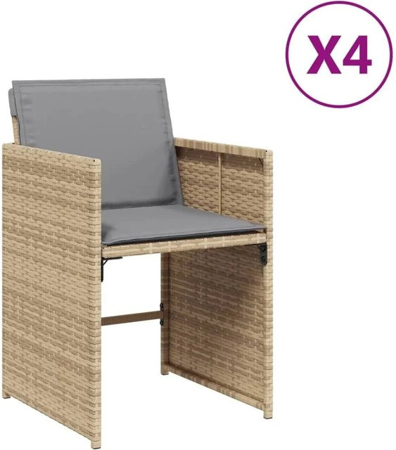 Furnicato Gartenstuhl aus PE-Rattan und Stahl in Beige mit Polstern, B/T/H: 50 x 54 x 79 cm - Bild 1