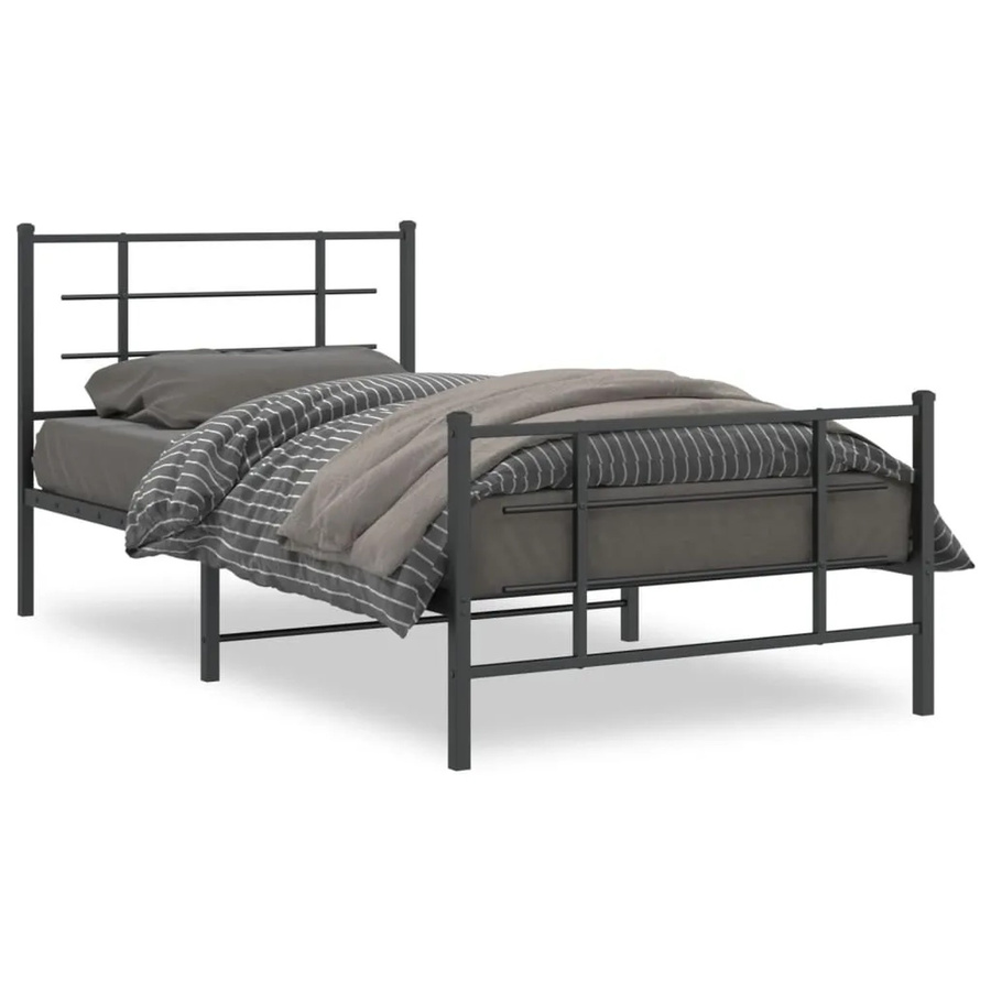 vidaXL Bettgestell aus Metall mit Kopf- und Fußteil in Schwarz, B/T/H: 112 x 207 x 90 cm - Bild 2