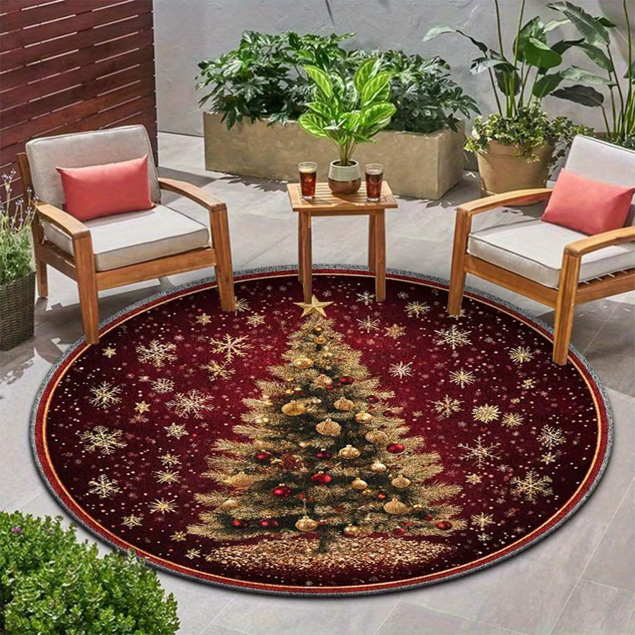 VIKAMA Rund Teppich mit Weihnachtsmuster in Purpurrot und Schneeflocken-Design für Wohnzimmer und Schlafzimmer, Durchmesser: 80 cm - Bild 2