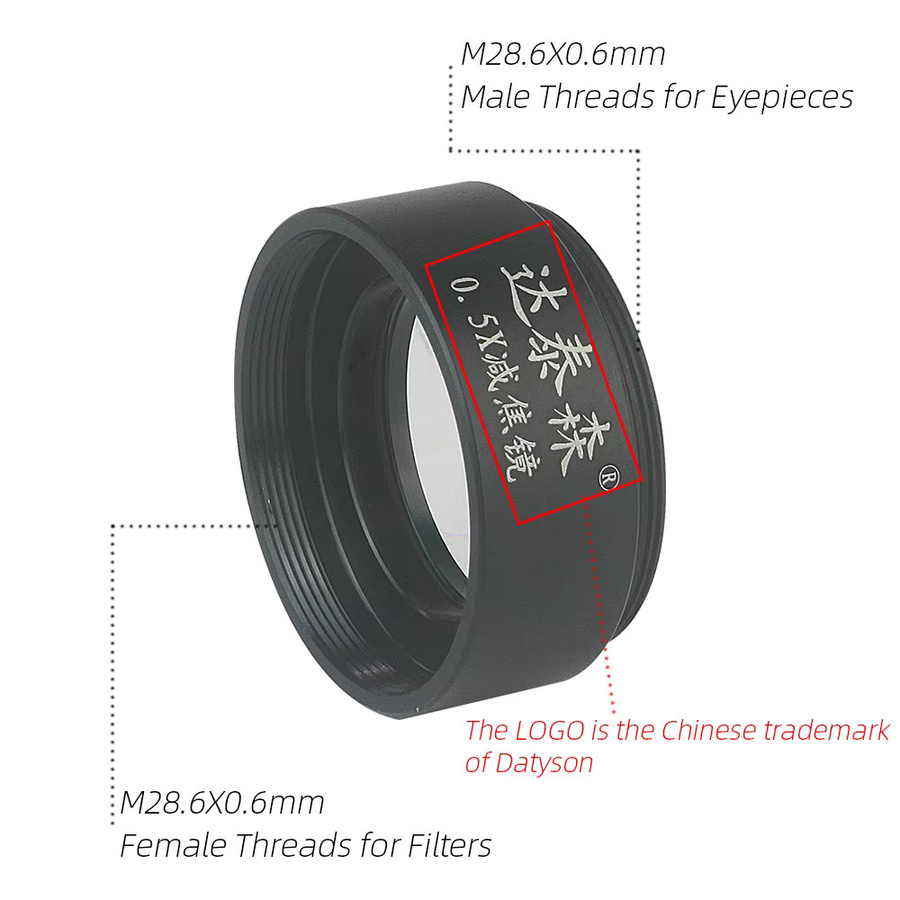 Datyson 0,5x Focal Reducer Lens Barlow Extender für Teleskopokular mit M28,6x0,6 Threads in Schwarz - Bild 2