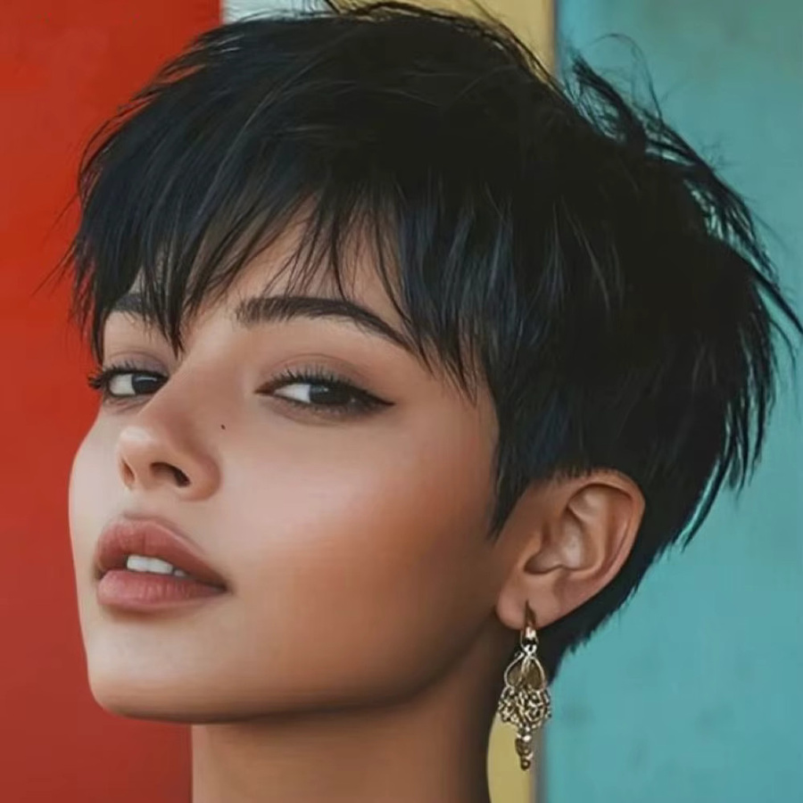 OYM HAIR Pixie-Schnitt-Perücke, brasilianisches Remy-Echthaar, 15,2 cm, Schwarz - Bild 2