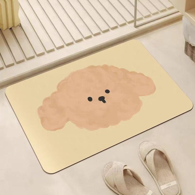 Rutschfeste Kieselgur Fußmatte mit Welpen-Cartoon Design für Badezimmer und Wohnzimmer, beige, B/T: 60 x 40 cm - Bild 1