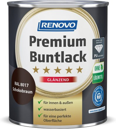 RENOVO Buntlack glänzend Premium Schokobraun RAL 8017 wasserbasiert für Holz 0,75 l - Bild 1