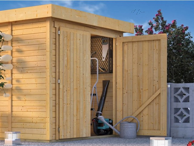 Karibu Anbauschrank aus Holz in Naturbelassen/Braun für ausgewählte Karibu Gartenhäuser - Bild 1