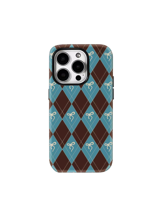 Rhomb Bow Handyhülle für Apple iPhone 17 16 15 14 13 12 Pro Max Plus in Braun und Blau mit doppelschichtiger Rückseite - Bild 6