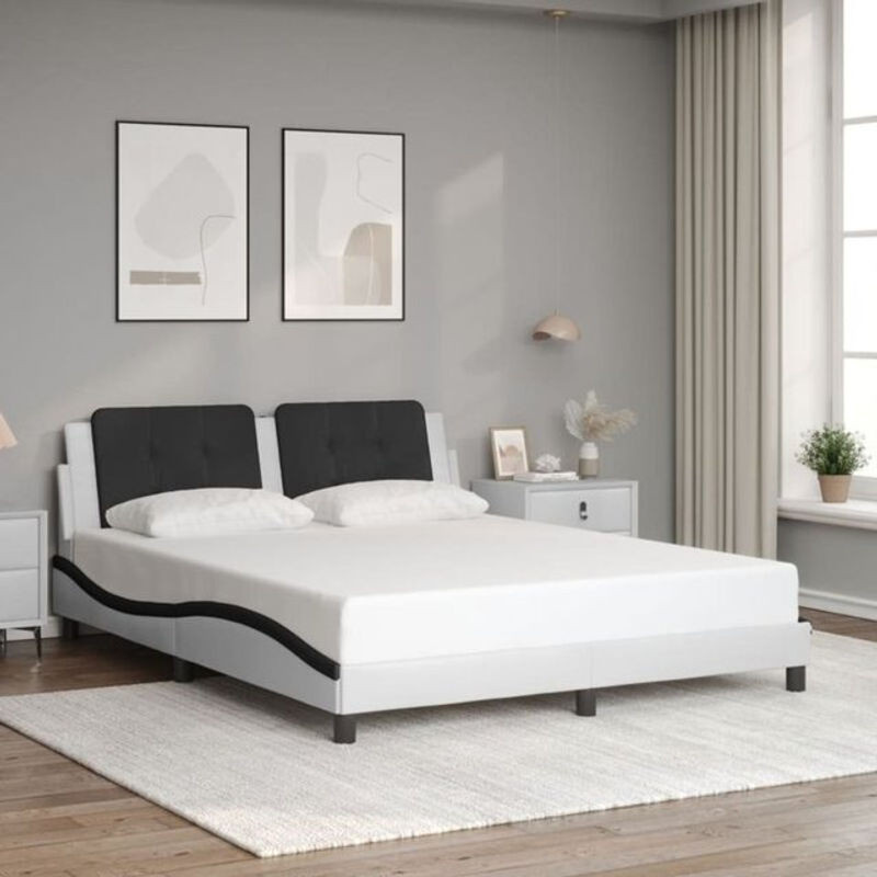 Vidaxl Polsterbett Zadar Modern in Weiß und Schwarz aus Metall und Kunstleder B/T/H: 160 x 200 x 74,5 cm - Bild 1