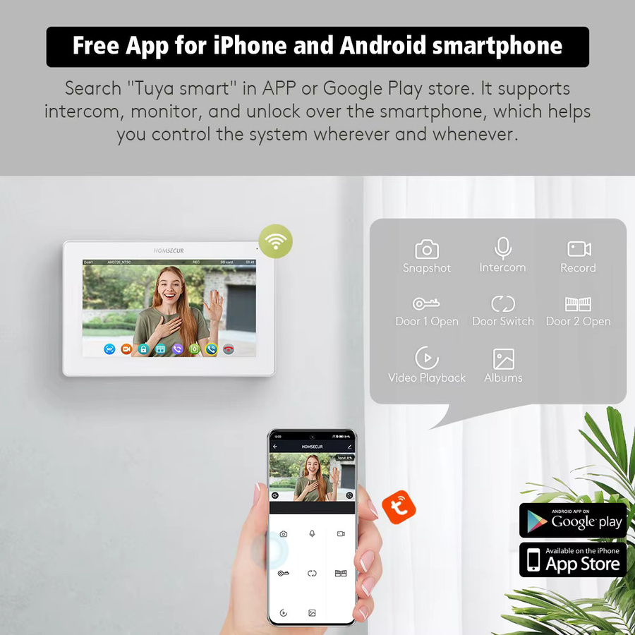 HOMSECUR Tuya Smart Video Türsprechanlage mit 7 Zoll Display, 1080P WIFI Kamera, Fingerabdrucksensor und IC Keyfobs in Weiß - Bild 4