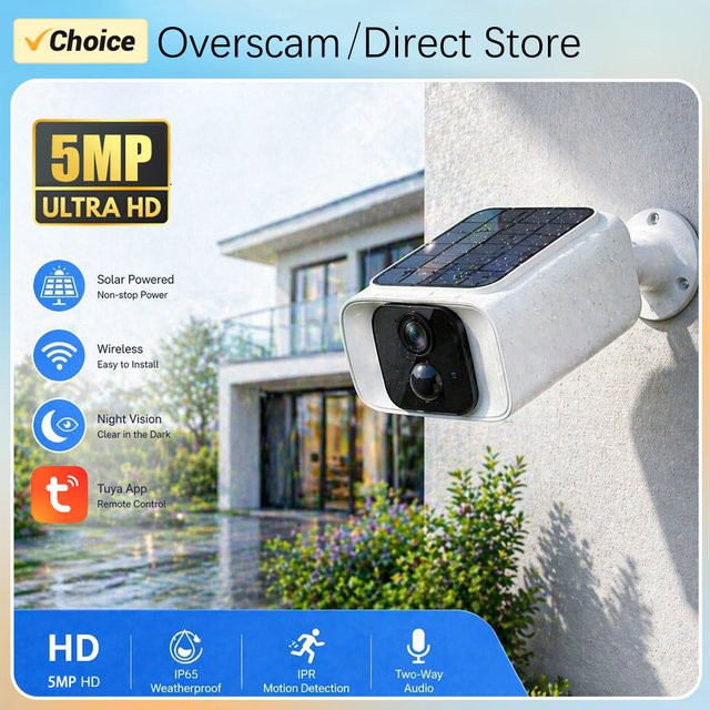 Overscam Intelligente Solar-Bullet-Sicherheitskamera in Weiß mit Batteriebetrieb, WLAN, CCTV-Überwachung und Tuya Alexa/Google Home Kompatibilität - Bild 1