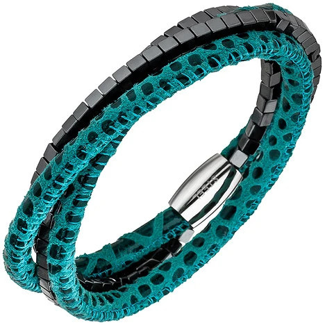 Colfem Armband Leder, Türkis, Hämatit Würfel, Edelstahl, 19 cm, Unisex - Bild 1