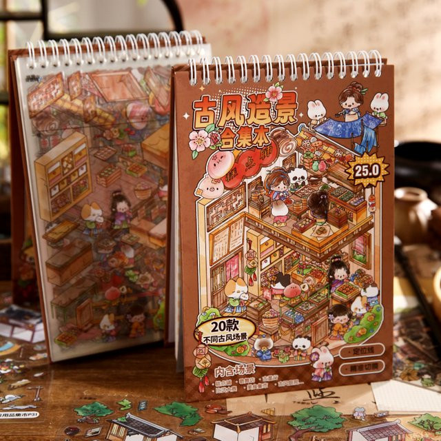 Kawaii 3D Cartoon Miniatur-Szenen Stickerbuch, 20-teiliges Set - Bild 1