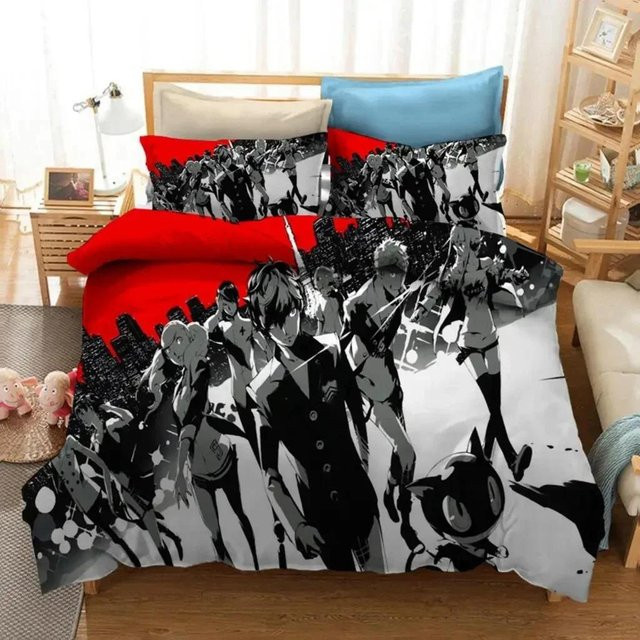 Bettwäsche Set Persona 5 Strikers von Binchi Outdoor Product in Rot, bestehend aus Bettbezug und Kissenbezug, Breite: 135 cm, Höhe: 200 cm - Bild 1