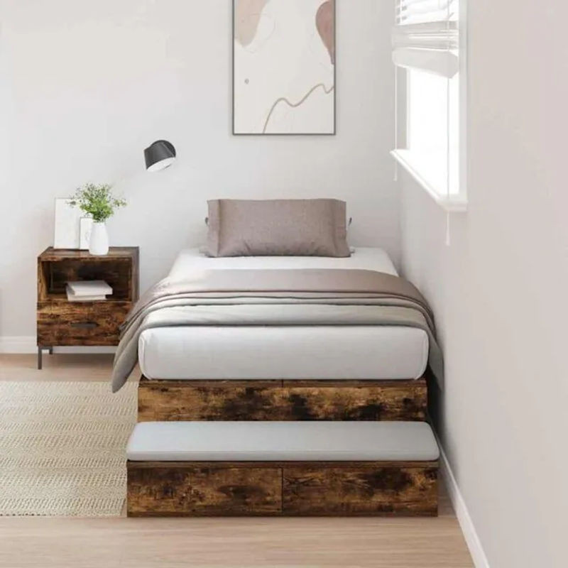 Vidaxl Aufbewahrungsbettgestell Funktionsbett aus Holzwerkstoff in Geräuchert Eiche Braun Breite: 100 cm - Bild 1