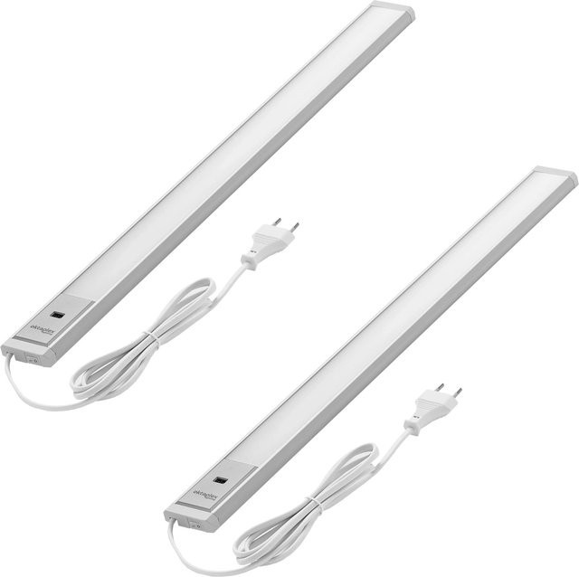 Oktaplex Riva 2er Set LED Unterbauleuchten aus Aluminium mit Bewegungssensor und Dimmfunktion, Warmweiß, Silber/Weiß, Breite: 58 cm - Bild 1