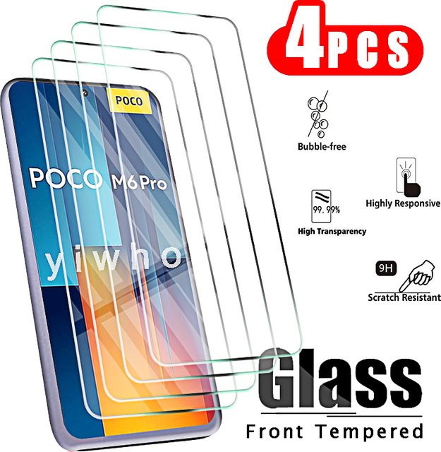 4er-Pack Xiaomi Poco M6 Pro 4G Displayschutzfolien aus gehärtetem Glas, transparent - Bild 1