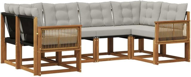 vidaXL Outdoor-Sofagarnitur L-Form aus massivem Akazienholz mit 6 Kissen in Braun und Grau - Bild 1
