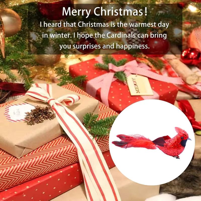 LUSQI 6er Set Rote Feder-Vogel Ornamente mit Glitter als Wasserdichte Hänge-Dekoration für Weihnachten, Hochzeit, Party und Garten - Bild 4