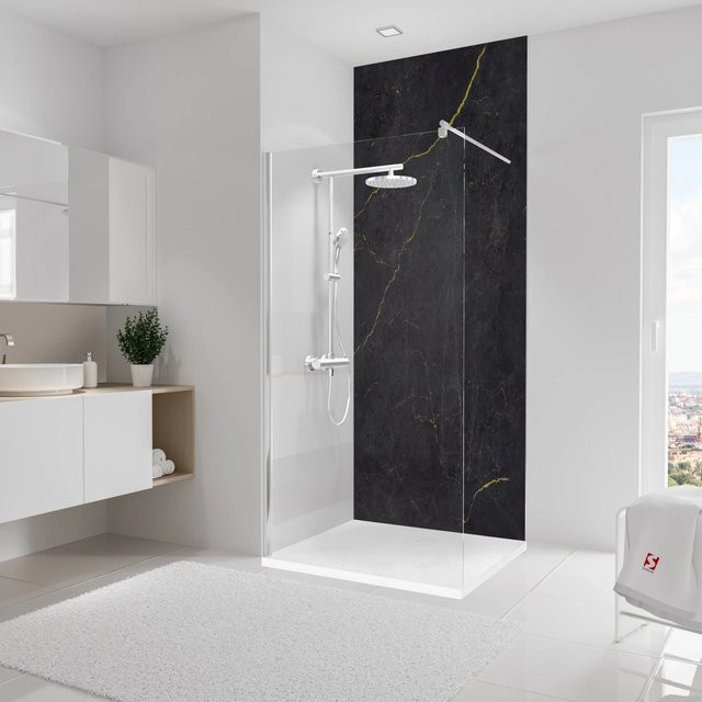 Schulte Duschrückwand DecoDesign Stein Marmor Anthrazit Gold Grau B: 100 cm, H: 255 cm - Bild 1