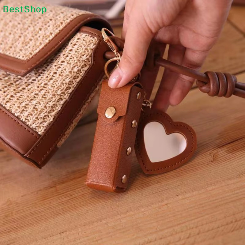 Lippenstift-Etui mit Herzspiegel, Mini-Kosmetiktasche aus Leder mit Schlüsselanhänger - Bild 4
