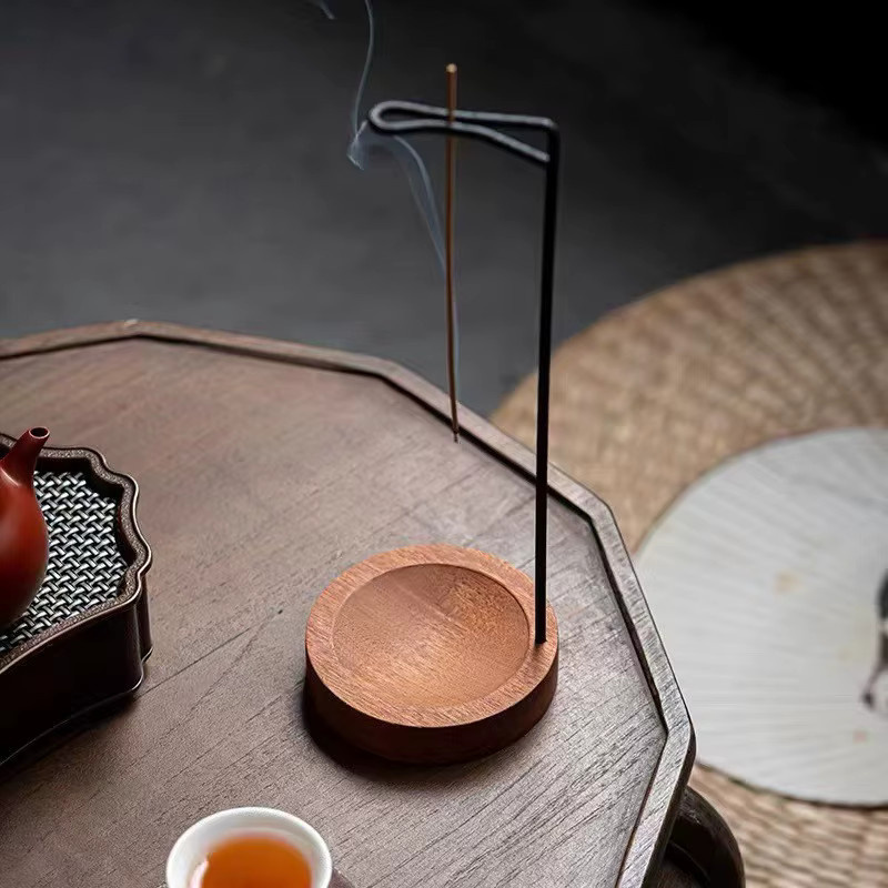 YXYMCF Upside Down Räuchergefäß aus Metall mit Holzsockel für Räucherstäbchen im Zen-Stil - Bild 3