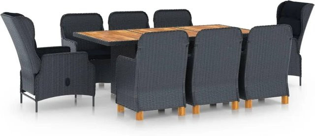 vidaXL 9-tlg Garten-Essgruppe aus Poly Rattan und massivem Akazienholz in Dunkelgrau - Bild 1