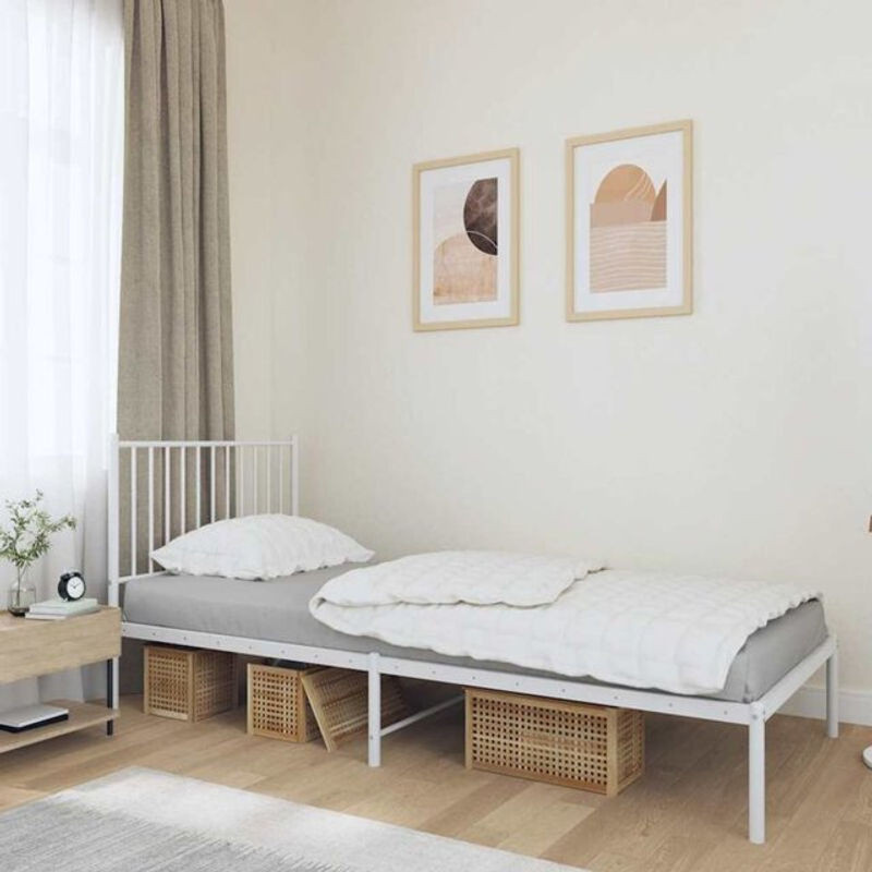 Vidaxl Metallbett mit Kopfteil in Weiß, minimalistisches Bettgestell aus Stahl, B/H: 90 x 190 cm - Bild 1