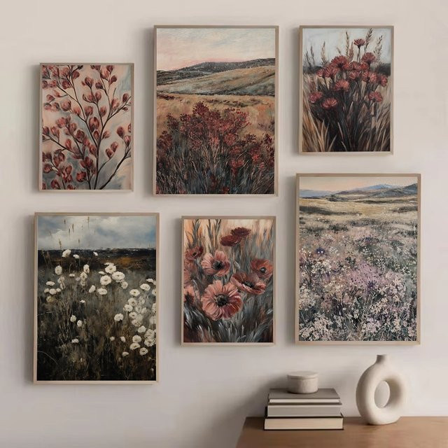 Potdemiel Leinwanddruck Vintage Landschaftsposter mit Wildblumen in Mehrfarbig - Bild 1