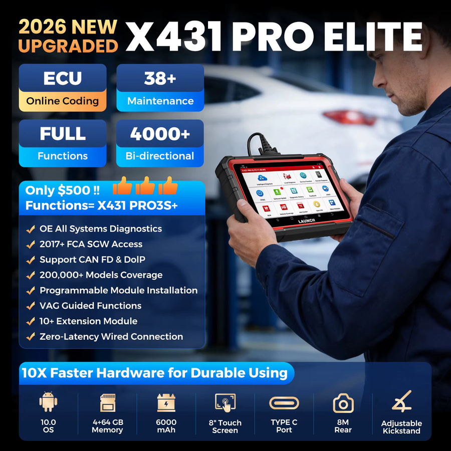 LAUNCH X-431 PRO Elite Kfz-Diagnosegerät in Schwarz mit Online-ECU-Codierung, CAN FD, DoIP und 35 Service-Funktionen inklusive ADAS und Remote-Diagnose - Bild 2