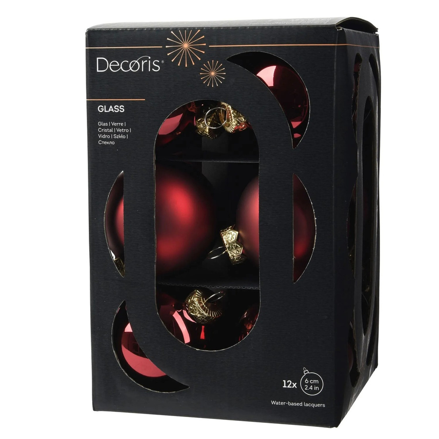 Decoris Weihnachtskugeln aus Glas in Rot, 12-teiliges Set, Durchmesser: 6 cm - Bild 2
