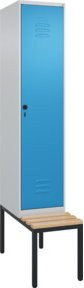 C+P Spind Classic PLUS Garderobenschrank mit Sitzbank, 1 Abteil, Sicherheits-Drehriegel und 4 Garderobenhaken, Farbe Buche, B/T/H: 212,0 x 40,0 x 81,5 cm - Bild 1