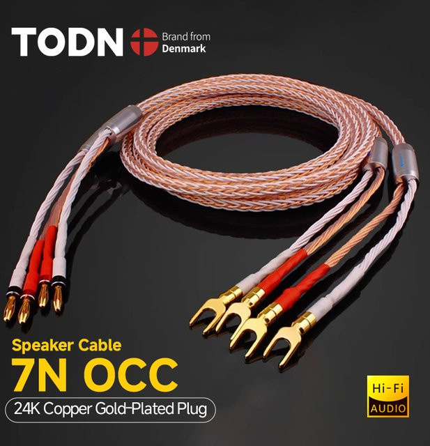 TODN HIFI High-End Lautsprecherkabel mit 7N OCC 8TC Draht und vergoldeten Bananensteckern in Gold - Bild 1