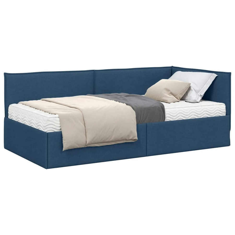 vidaXL Eckbettgestell mit 2 Matratzen und Kopfteil in Blau aus Samt, B/T/H: 90 x 200 x 104 cm - Bild 2