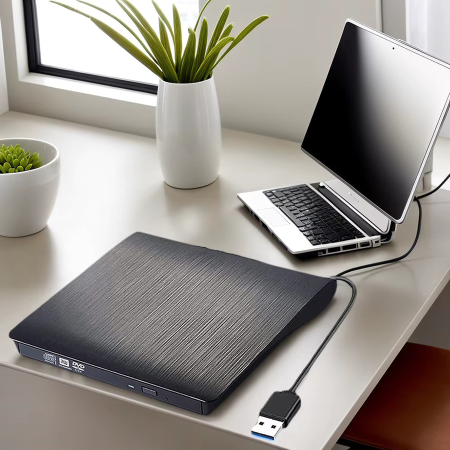 APWIKOGER Externes USB 3.0 CD/DVD Laufwerk mit USB-C Anschluss, Schwarz, Kompatibel mit Windows und Mac OS - Bild 2