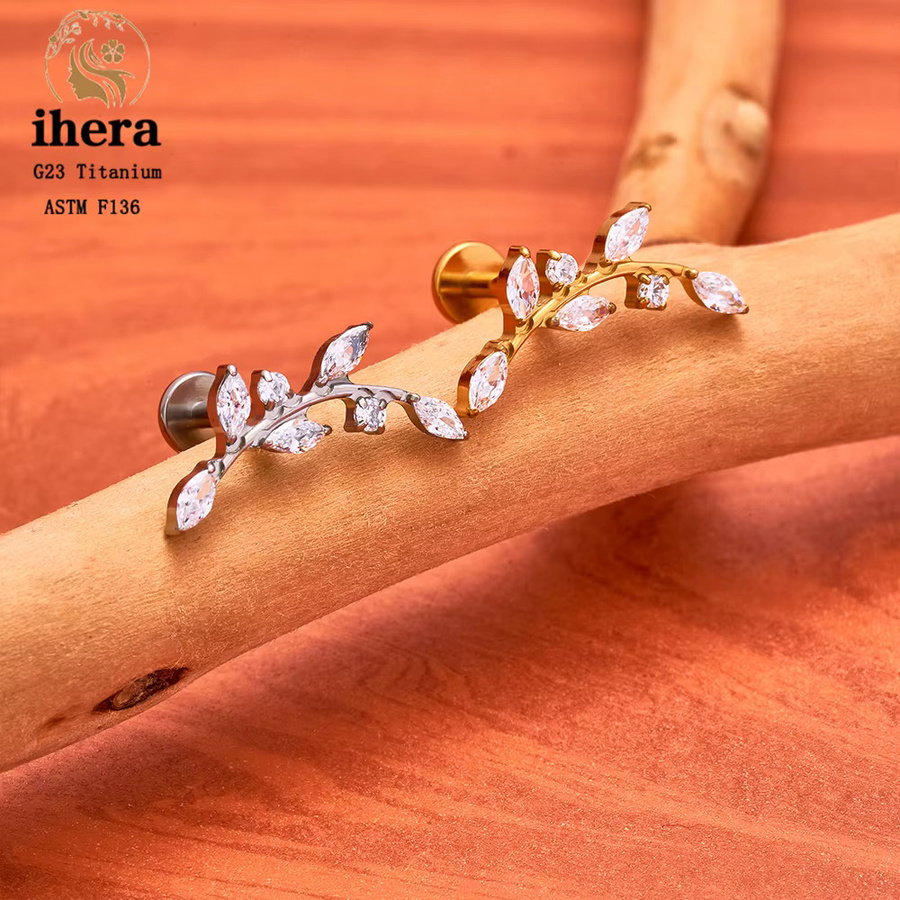 ihera Blatt-Ohrstecker, Titan, Zirkonia, Unisex - Bild 2