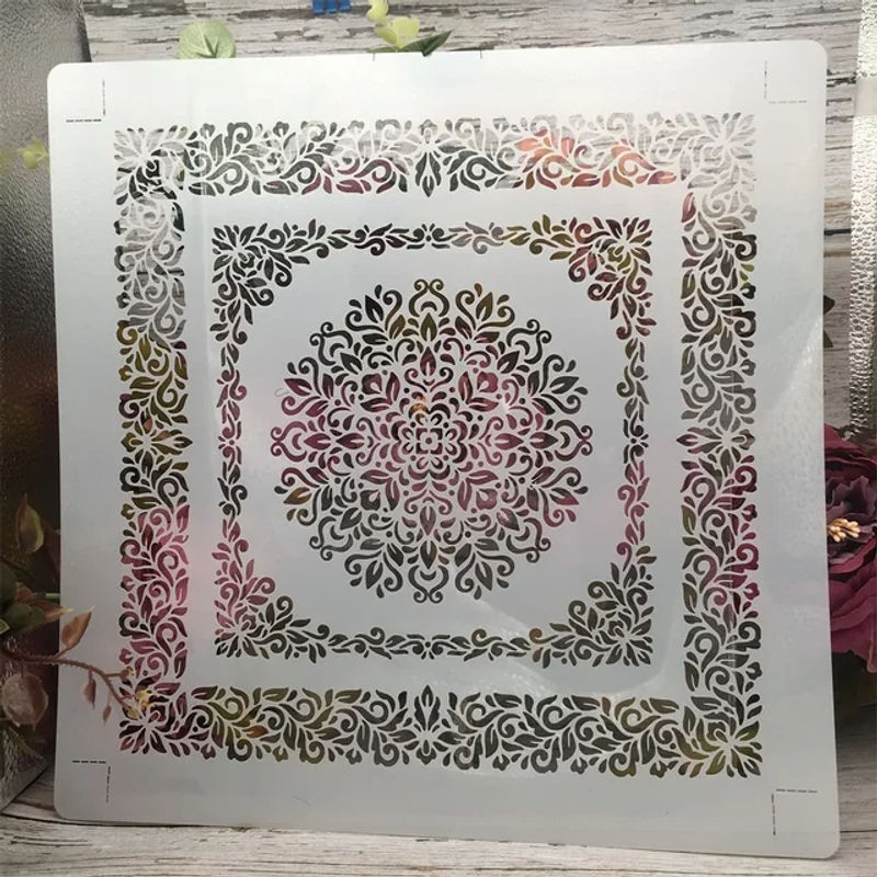 TIAMECH Mandala Schablonen Set für DIY Wandmalerei und Scrapbooking, Transparent, B/B/H: 30 x 30 cm - Bild 1