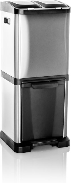 hjh OFFICE Mülleimer CLEAN VII aus Stahlblech in Silber mit Pedal - Bild 1