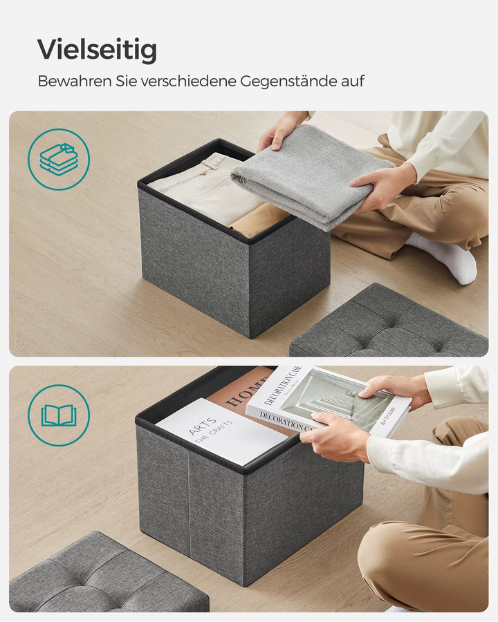 SONGMICS Sitzhocker als faltbarer Sitzwürfel mit Stauraum, Grau, B/T/H: 30 x 30 x 30 cm - Bild 3