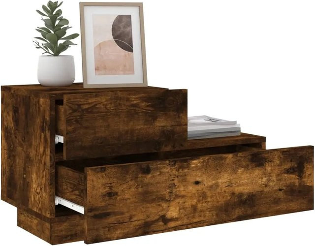 vidaXL Nachttisch mit integrierter LED-Beleuchtung in Räuchereiche, B/T/H: 70 x 36 x 40,5 cm - Bild 1