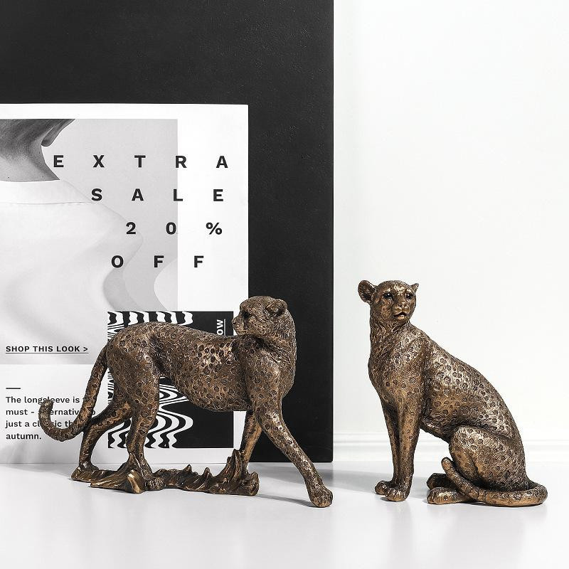 Yiran Furniture Leoparden-Dekoration aus Kunstharz in Gold, moderne Tischdekoration für Wohnzimmer und Büro, B/T/H: 14,5 x 7,5 x 7,5 cm - Bild 3