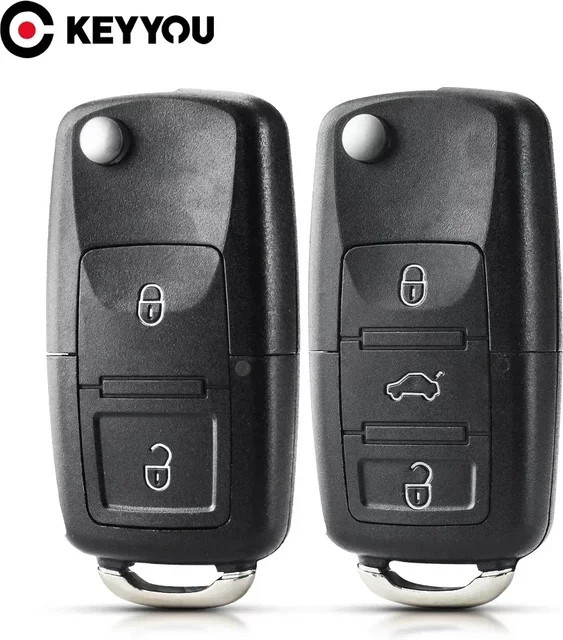 Keyyou Faltbares Auto Fernbedienung Schlüsselgehäuse mit Anhänger für Volkswagen VW Golf Jetta Passat CC Tiguan Polo Käfer Touran, Schwarz - Bild 1
