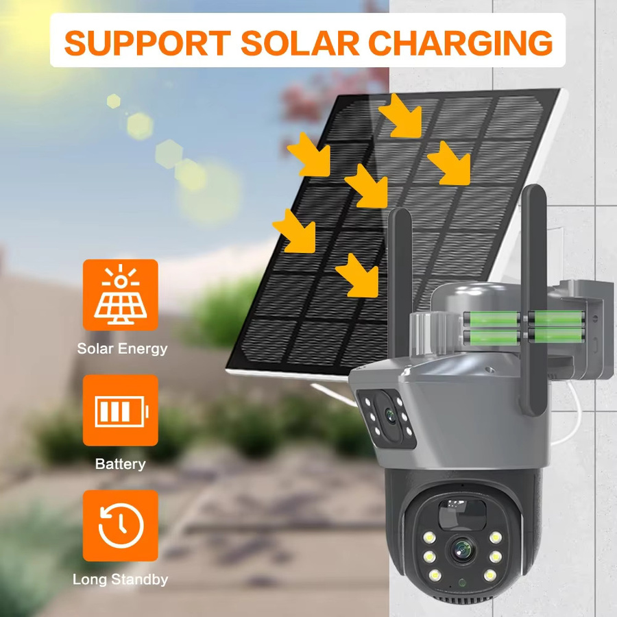 NINIVISION Solar WiFi Überwachungskamera mit Dual Lens und Dual Screen, 4K 8MP, PTZ-Steuerung, Auto Tracking und Bewegungserkennung, Grau - Bild 2