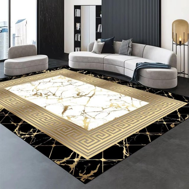 Moderner geometrischer Teppich Karpetti in Gold und Weiß, weicher Bereichsteppich aus Polyester für Wohnzimmer und Schlafzimmer, B: 80 cm, T: 120 cm - Bild 1