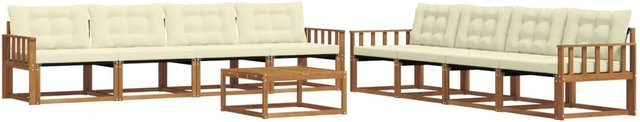 vidaXL Outdoor-Sofagarnitur 9-tlg. aus Akazienholz mit Textilene und Kissen in Natur und Creme - Bild 1