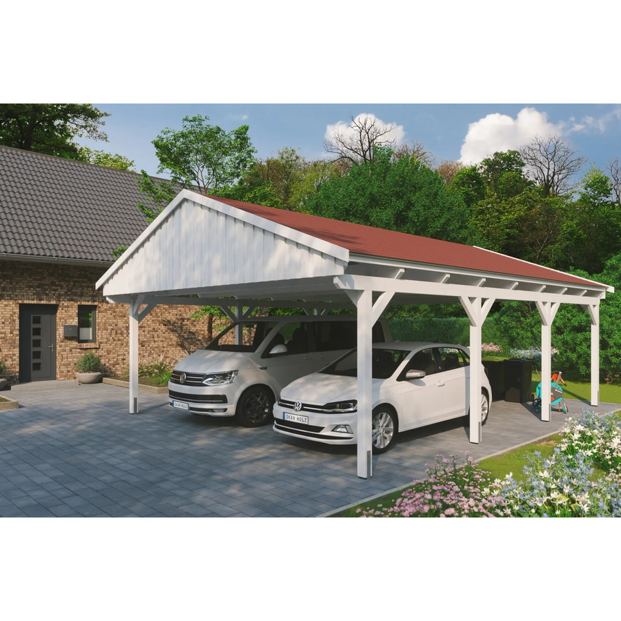 Skan Holz Carport Fichtelberg aus Fichte in Weiß mit spitzer Dachform und Dachschindeln, B: 618 cm, T: 808 cm, H: 362 cm - Bild 2