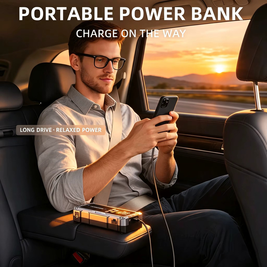 BSMOOM Auto-Starthilfe 1500A Batterie-Powerbank mit LCD-Display und 600LM LED-Licht, tragbarer 12V Notfall-Booster für Benzin- und Dieselmotoren inklusive Starthilfekabel, 26800 mAh - Bild 3