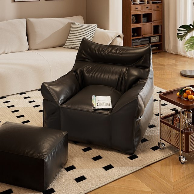 LIUSHADUOLA Lazy Sofa Sitzsack aus Kunstleder mit Armlehnen für Büro und Wohnzimmer in Orange oder Schwarz - Bild 1