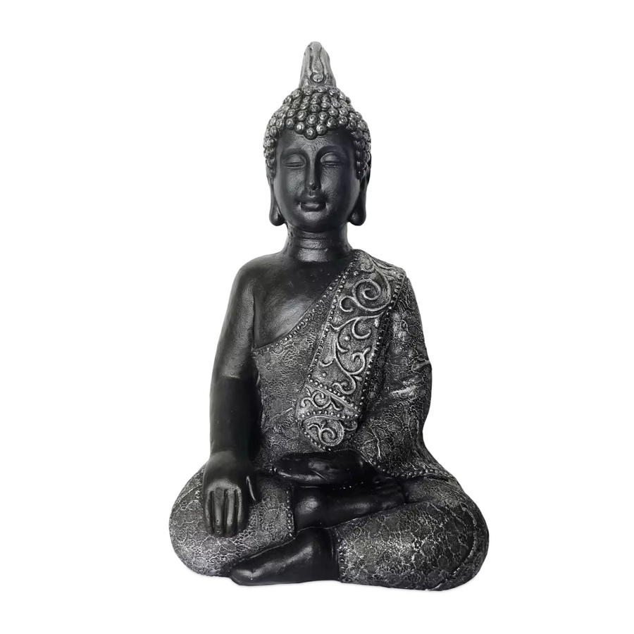 Relaxdays Buddha Figur aus Polyresin in Anthrazit, wetterfest und frostsicher, H: 45 cm, B: 29 cm, T: 18 cm - Bild 2