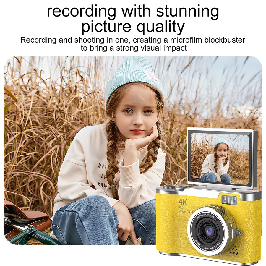 Magecam Digitalkamera mit 8X Digitalzoom und 180 Grad Klappbildschirm als kompakte Vintage Videorecorder für Kinder in Pink oder Gelb - Bild 2